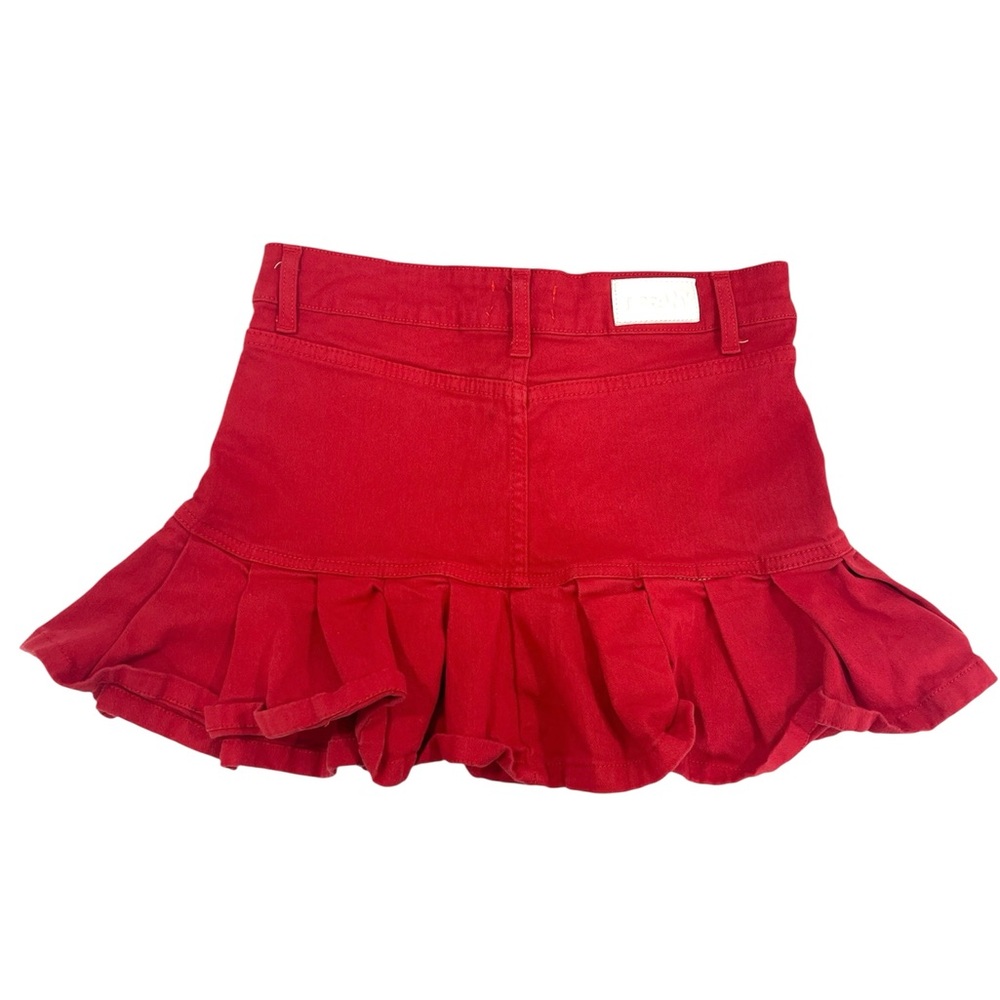 TIFFANY Low Rise Red Denim Stretch Pleated Micro Mini Skirt EU sz 40 Y2K bratz - Picture 4 of 8